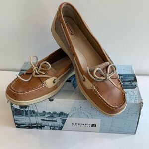 Sperry Top Sider Women’s 11 M Angelfish Linen Oat Leather Brown Tan Boat Shoes